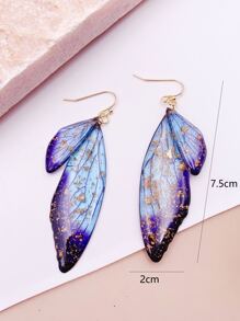 1 par de pendientes con alas de cigarrón azul con lámina de oro - Multicolor - Ver 3