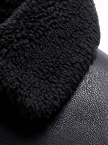 Manfinity Men Teddy Lined PU Leather Coat Without Tee - Black - View 6