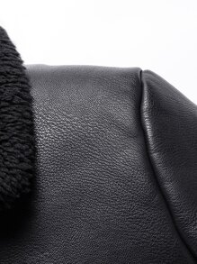 Manfinity Men Teddy Lined PU Leather Coat Without Tee - Black - View 7