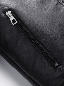 Manfinity Men Teddy Lined PU Leather Coat Without Tee - Black - View 8