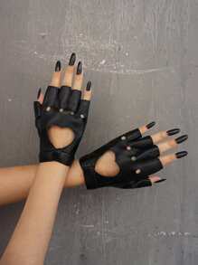 Hollow Heart Gloves - Black - View 2