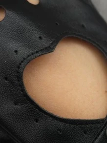 Hollow Heart Gloves - Black - View 3