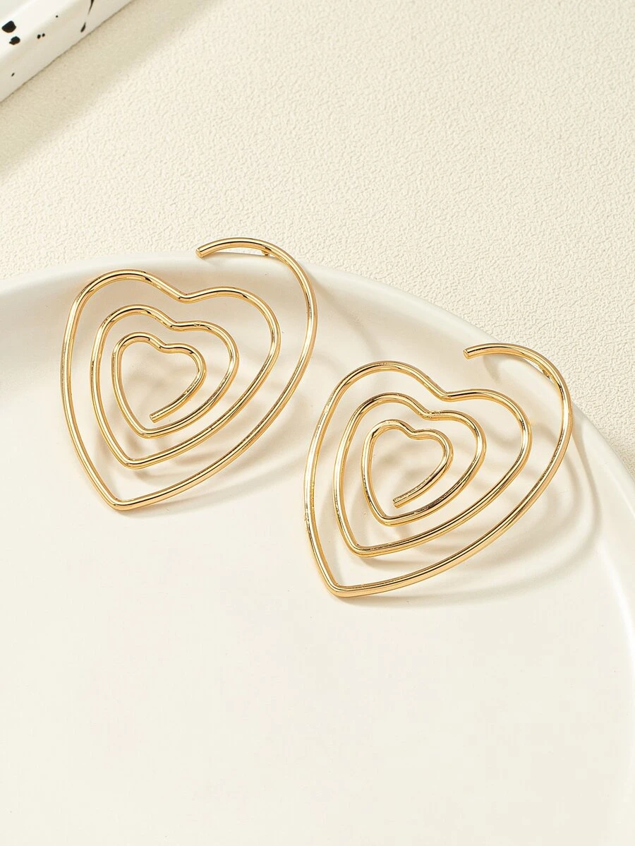 Heart Design Stud Earrings - Yellow Gold - View 1