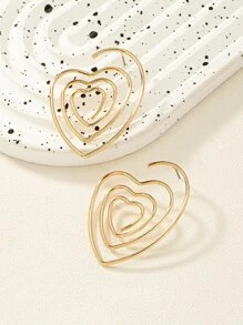 Heart Design Stud Earrings - Yellow Gold - View 2