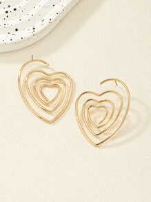 Heart Design Stud Earrings - Yellow Gold - View 4
