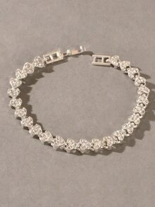 Heart Rhinestone Decor Bracelet - Silver - View 4