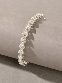 Heart Rhinestone Decor Bracelet - Silver - View 2