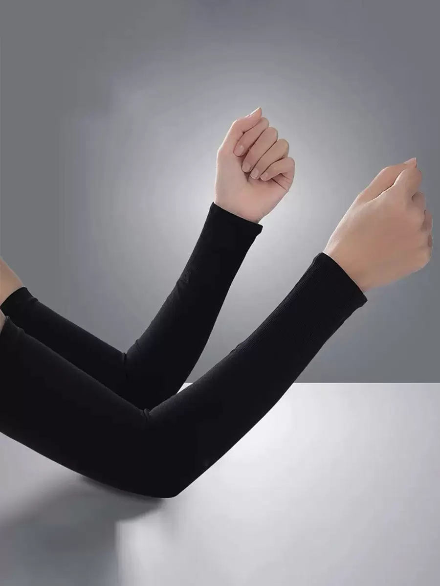 1雙女士素色長款袖套適用於日常生活手套防曬
