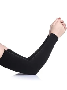 1雙女士素色長款袖套適用於日常生活手套防曬