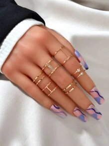 6pcs Rhinestone Decor Ring