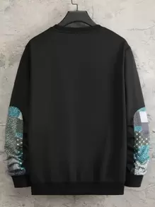 Manfinity Men Patchwork Print Patched Pocket Sweatshirt - Black - View 2