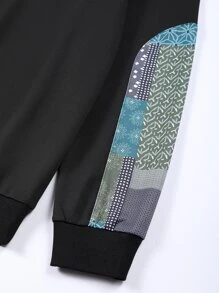 Manfinity Men Patchwork Print Patched Pocket Sweatshirt - Black - View 3