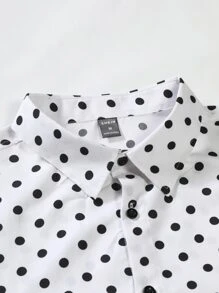 Manfinity Homme Áo sơ mi nam họa tiết chấm bi dáng rộng, Áo sơ mi nam chấm bi, Áo sơ mi nam thường ngày, Áo sơ mi thời trang nam - trắng - Xem 3