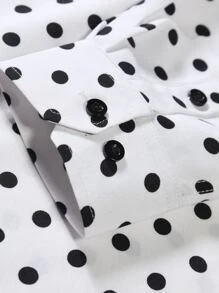 Manfinity Homme Áo sơ mi nam họa tiết chấm bi dáng rộng, Áo sơ mi nam chấm bi, Áo sơ mi nam thường ngày, Áo sơ mi thời trang nam - trắng - Xem 5