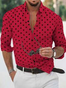 Manfinity Homme 男士波點圖案襯衫 - 紅色 - 查看 1