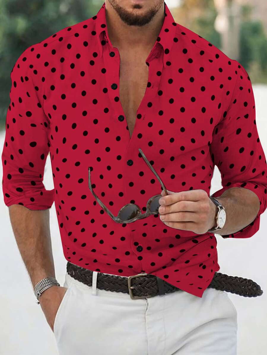 Manfinity Homme 男士波點圖案襯衫 - 紅色 - 查看 1