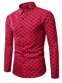 Manfinity Homme 男士波點圖案襯衫 - 紅色 - 查看 6