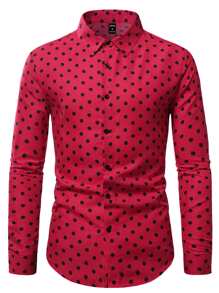Manfinity Homme 男士波點圖案襯衫 - 紅色 - 查看 8