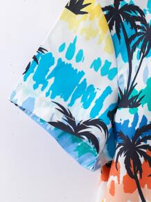 SHEIN 小男童椰子樹和字母圖案襯衫和短褲