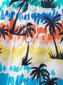 SHEIN 小男童椰子樹和字母圖案襯衫和短褲