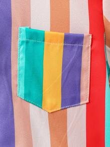 Toddler Boys Colourful Striped Patched Pocket Shirt & Shorts - Multicolor - View 4