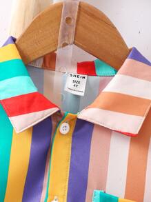 Toddler Boys Colourful Striped Patched Pocket Shirt & Shorts - Multicolor - View 5