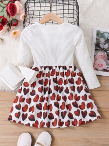 Toddler Girls Heart Print Bow Front 2 In 1 Dress - White - View 2