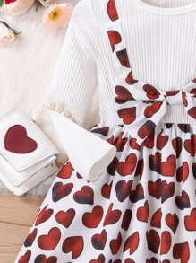 Toddler Girls Heart Print Bow Front 2 In 1 Dress - White - View 3