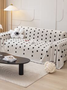 1pc Square Print Fringe Trim Decor Sofa Towel - Multicolor - View 2