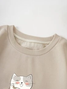 SHEIN EZwear Plus Cartoon Graphic Thermal Lined Sweatshirt - Apricot - View 4