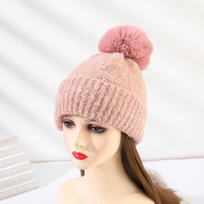 Pompom Decor Cuff Beanie