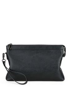 洗滌化妝包男士手提包適用於運動商業和旅行收纳包,男士極簡手拿包方包信封包腋下包帶腕帶,禮品適用於父親 - 黑色 - 查看 2