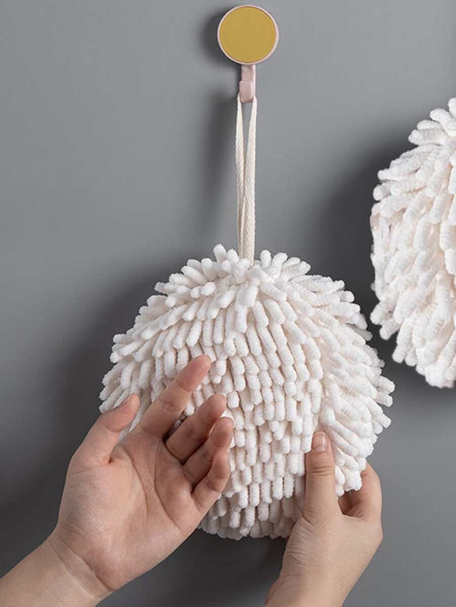 1pc Random Color Kitchen Hanging Quick-Drying Cleaning Handball, Hangable Bathroom Absorbent Soft Accessories, Home Towels Hand Towel - White - View 1