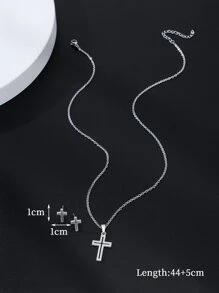 Hombres 3 piezas Set joya decoración cruzada - Plateado - Ver 4