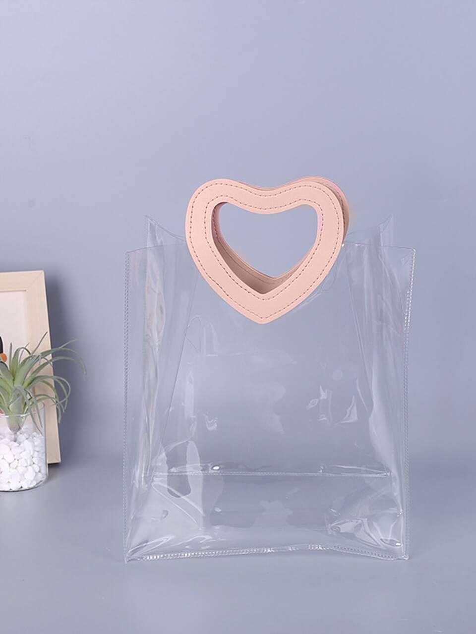 1pc PVC Gift Bag With Handles, Reusable Transparent Plastic Gift Packaging Bag, Bridal Party, Clear Gift Bag, Heart Shape, Anniversary, Handmade Gift Box Decoration,Christmas Valentine Day