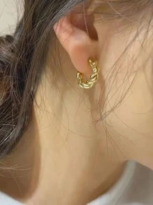 扭結設計開口耳環 - 金黃色 - 查看 2