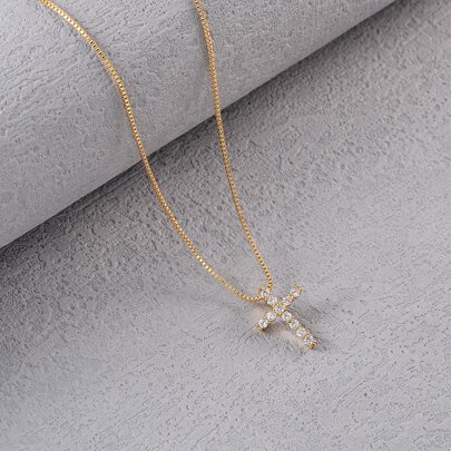 Men Cubic Zirconia Cross Charm Necklace