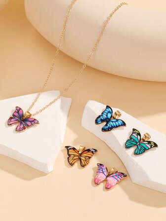 1入組極簡風格項鍊帶5入組蝴蝶吊墜