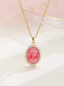 Rhinestone Decor Oval Charm Necklace - Multicolor - View 1