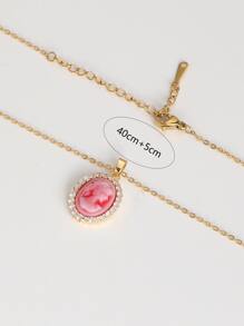 Rhinestone Decor Oval Charm Necklace - Multicolor - View 3