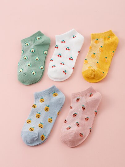 جوارب كاحل طباعة فاكهة 5 أزواج