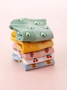5 pares Calcetines tobilleros con estampado de fruta