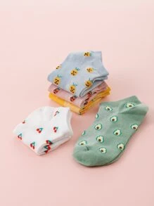 5 pares Calcetines tobilleros con estampado de fruta