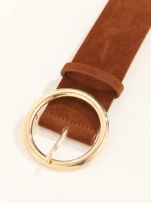 1pc Gold Round Buckle PU Leather Belt, Fashionable & Versatile Waist Belt For Dresses, Minimalist Design For Daily Wear - Brown - View 4