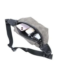 Men Zip Front Waist Bag - Grey - View 2