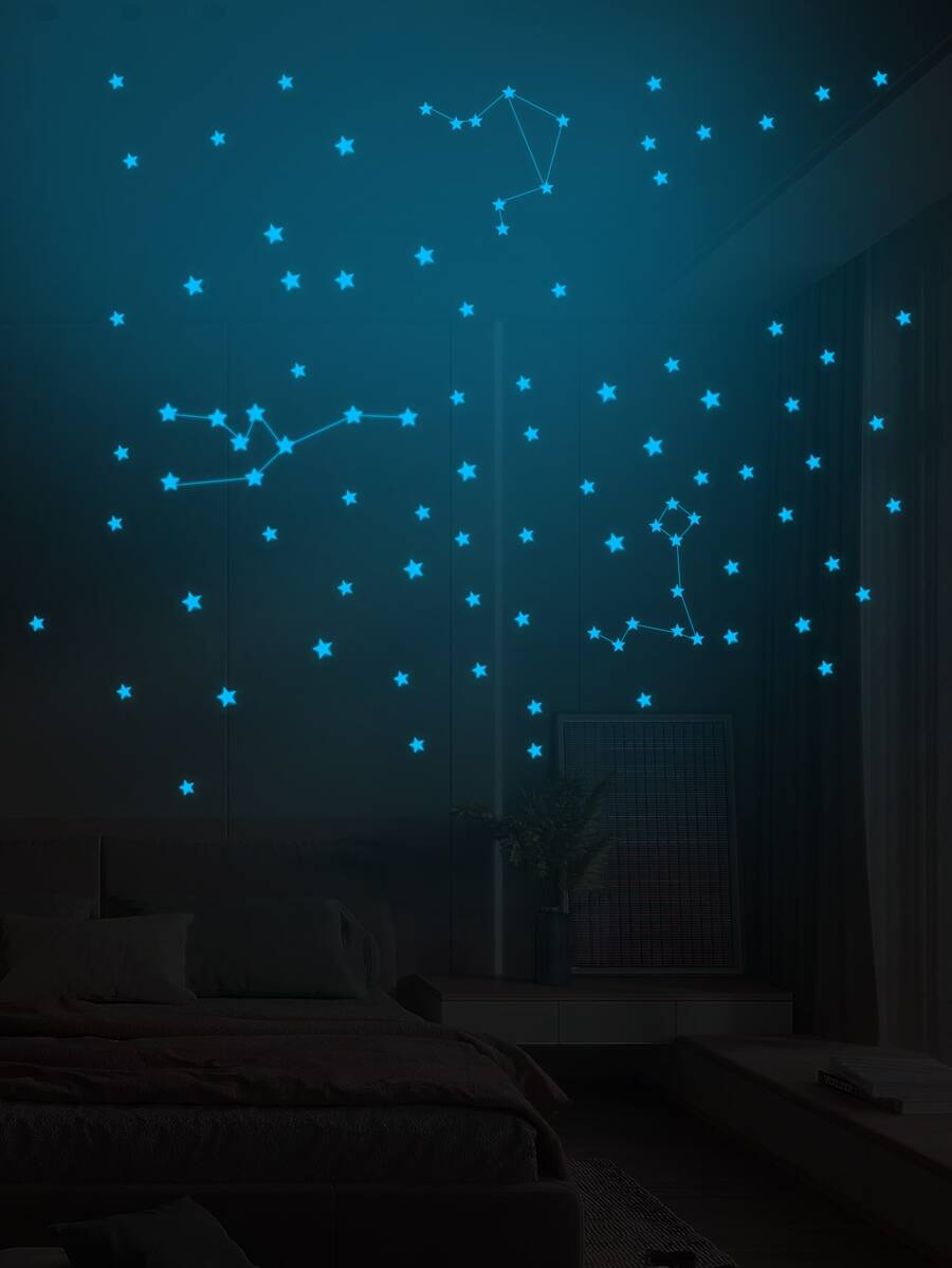 1入組星星圖案夜光牆貼 - 白色 - 查看 1