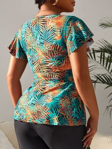 SHEIN Swim Tropical Print Drawstring Front Shorts Swim Dress Summer Beach - Multicolor - View 2