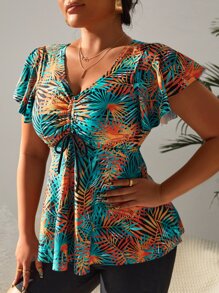 SHEIN Swim Tropical Print Drawstring Front Shorts Swim Dress Summer Beach - Multicolor - View 4