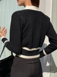 DAZY Áo khoác cardigan dài tay thiết kế nút màu đơn sắc cho nữ, mùa thu, áo dài tay, quần áo mùa thu cho nữ - màu đen - Xem 2