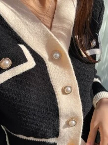 DAZY Áo khoác cardigan dài tay thiết kế nút màu đơn sắc cho nữ, mùa thu, áo dài tay, quần áo mùa thu cho nữ - màu đen - Xem 7